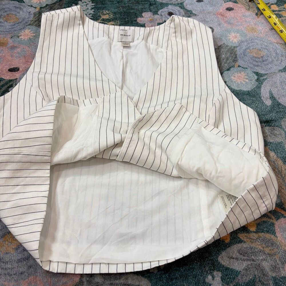 Anthropologie Maeve Blouse Womens Large White Black Striped V-Neck Linen Blend - Picture 10 of 16
